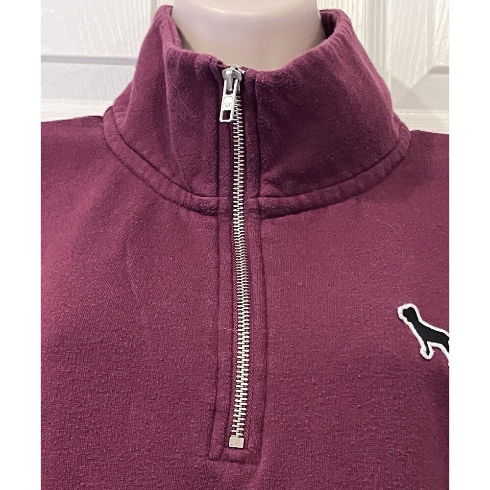 PINK Victorias Secret Graphic Spell out 1/4 Zip Pullover Womens M Burgundy Red - Picture 3 of 9